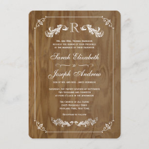 Invitation Élégant Monogramme de mariage en chêne