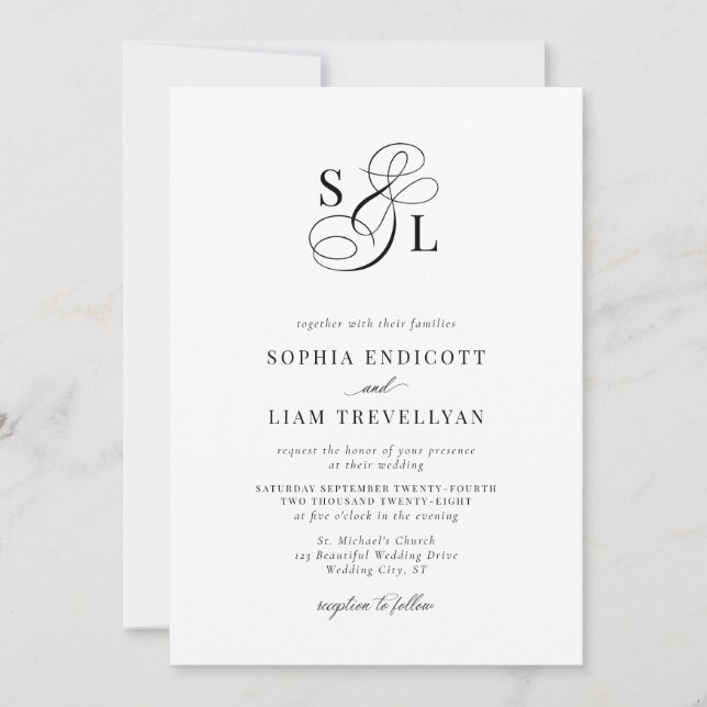 Invitation Élégant Monogramme de Mariage Formel (Devant)