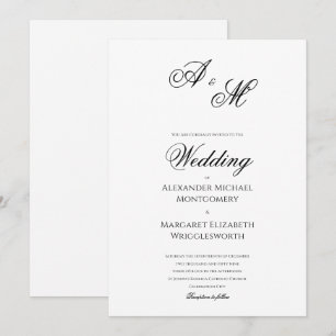 Invitation Élégant Monogramme de Mariage Formel Noir et Blanc