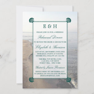 Invitation Élégant Monogramme, Dîner de répétition Turquoise 