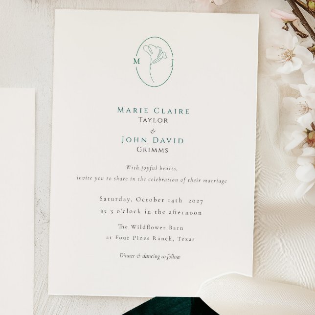 Invitation Élégant Monogramme Émeraude Botanique Mariage (Créateur téléchargé)