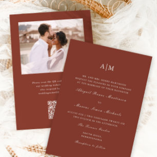 Invitation Élégant Monogramme en terre cuite QR Rsvp Mariage