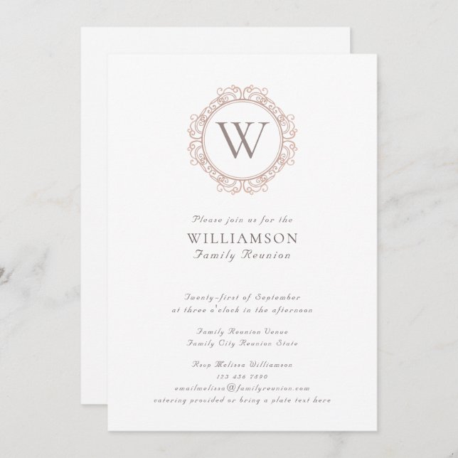 Invitation Elégant Monogramme Famille Réunion (Devant / Derrière)