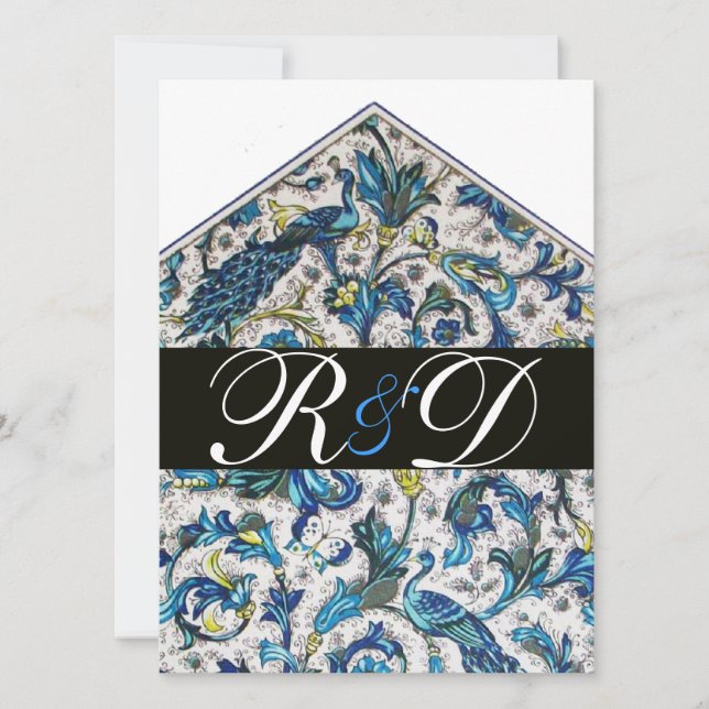 Invitation ÉLÉGANT MONOGRAMME FLEUR BLEU ANTIQUE FLORentin (Devant)
