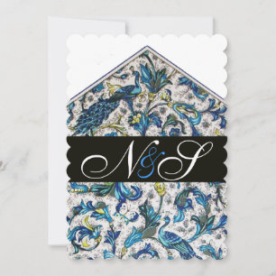 Invitation ÉLÉGANT MONOGRAMME FLEUR BLEU ANTIQUE FLORentin