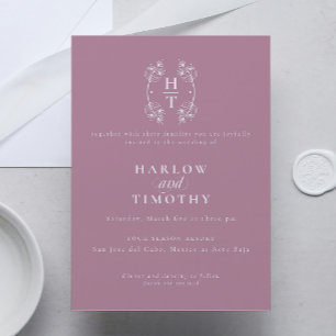 Invitation Élégant Monogramme Floral Crest dusty mauve Mariag