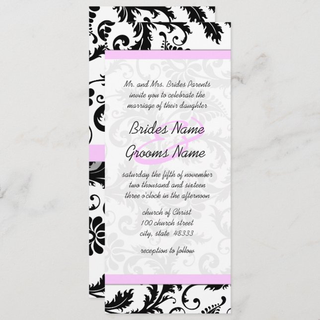 Invitation Elégant Monogramme Floral Mariage damassé Invitati (Devant / Derrière)