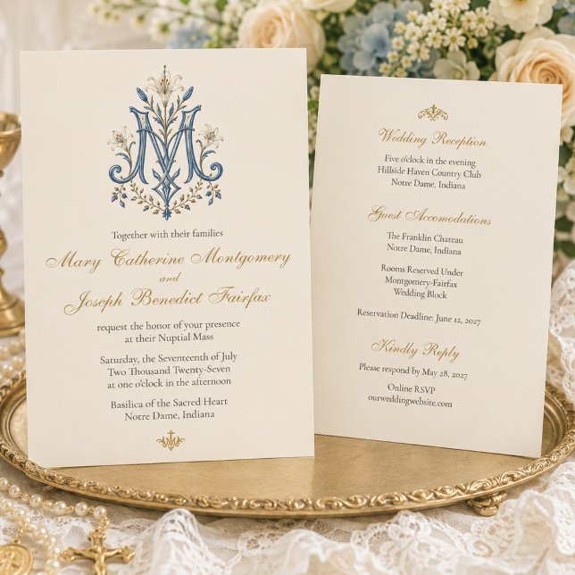 Invitation Élégant monogramme floral marial catholique (Créateur téléchargé)