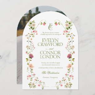 Invitation Élégant Monogramme Floral Photo Arch Mariage