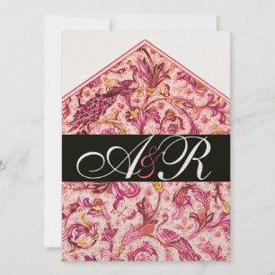 INVITATION ÉLÉGANT MONOGRAMME FLORALE ROSE ANTIQUE FLORENTINE