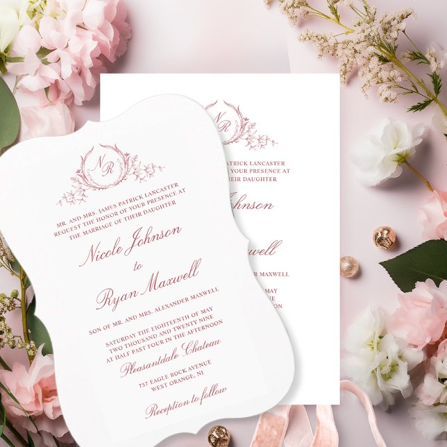 Invitation Élégant Monogramme Formel Blush Pink Mariage (Créateur téléchargé)