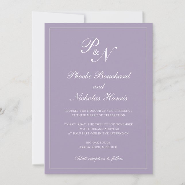 Invitation Élégant Monogramme Formel Dusty Purple Mariage (Devant)