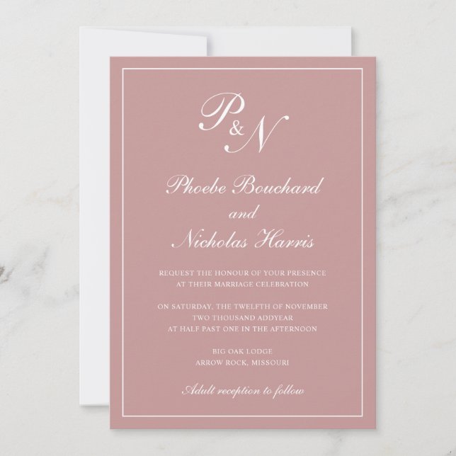 Invitation Élégant Monogramme formel Dusty Rose Mariage rose (Devant)