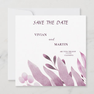 Invitation Élégant Monogramme Grandes Feuilles Bourgogne Save