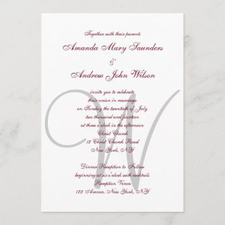 Invitation Élégant Monogramme Gris Bourgogne Mariage officiel