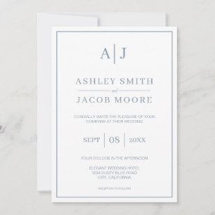 Invitation Élégant Monogramme Initiales Dusty Blue Mariage