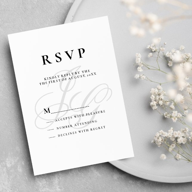 Invitation Élégant monogramme initiales noir blanc RSVP (Elegant monogram initials black white RSVP)