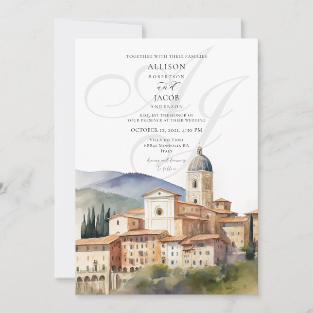 Invitation Élégant Monogramme Italien Destination Mariage (Devant)