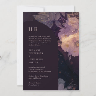 Invitation Élégant Monogramme Luxe Boho foncé Arche Florale
