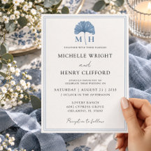 Élégant Monogramme Mariage Bleu Poussiéreux
