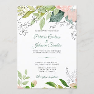 Invitation Élégant monogrammé mariage floral aquarelle