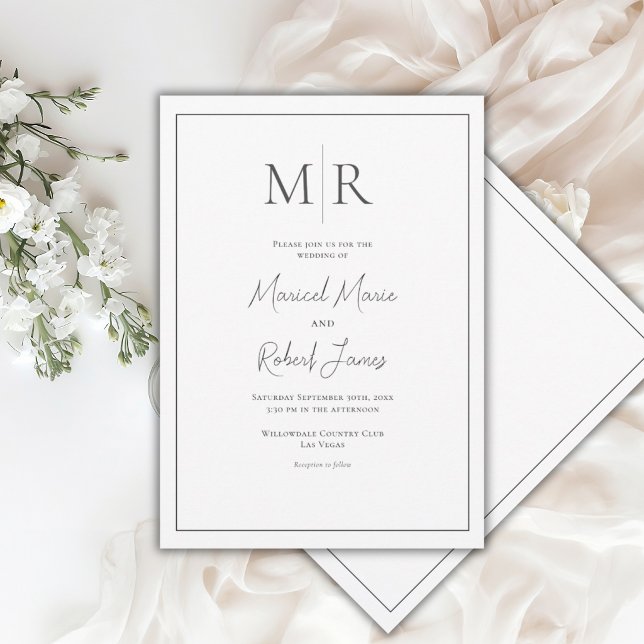 Invitation Élégant Monogramme Mariage Moderne Noir & Blanc (Créateur téléchargé)