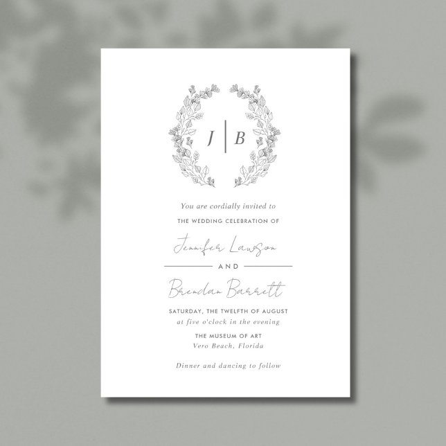 Invitation Élégant Monogramme Mariage simple (Elegant Simple Gray Wedding Invitation)