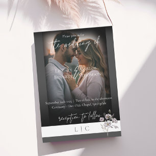 Invitation Élégant monogramme minimaliste gris foncé calligra