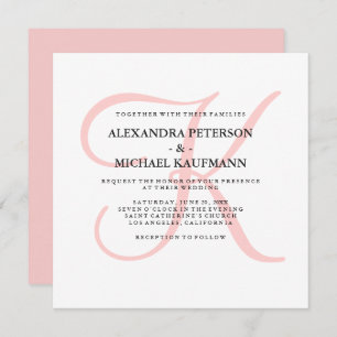 Invitation Élégant Monogramme moderne en Mariage rose