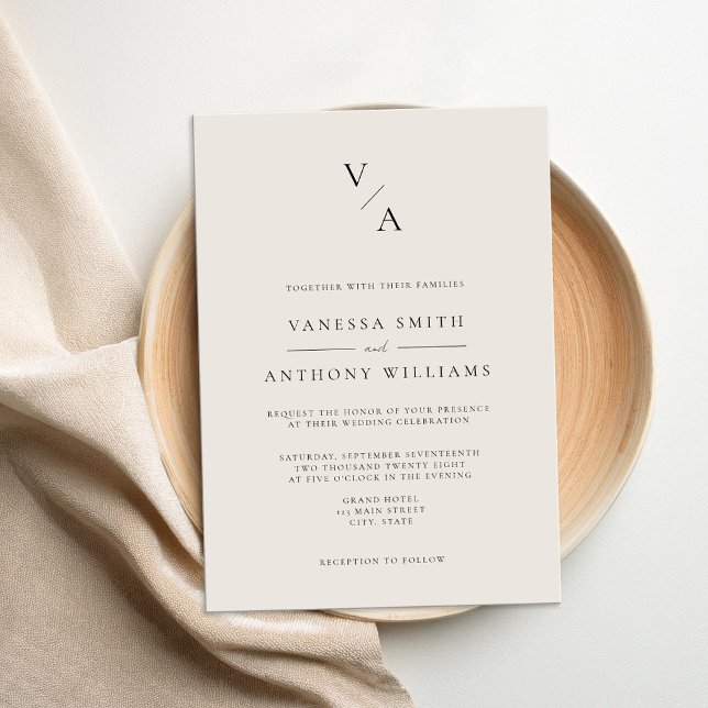 Invitation Élégant Monogramme moderne Mariage noir et ivoire (Créateur téléchargé)