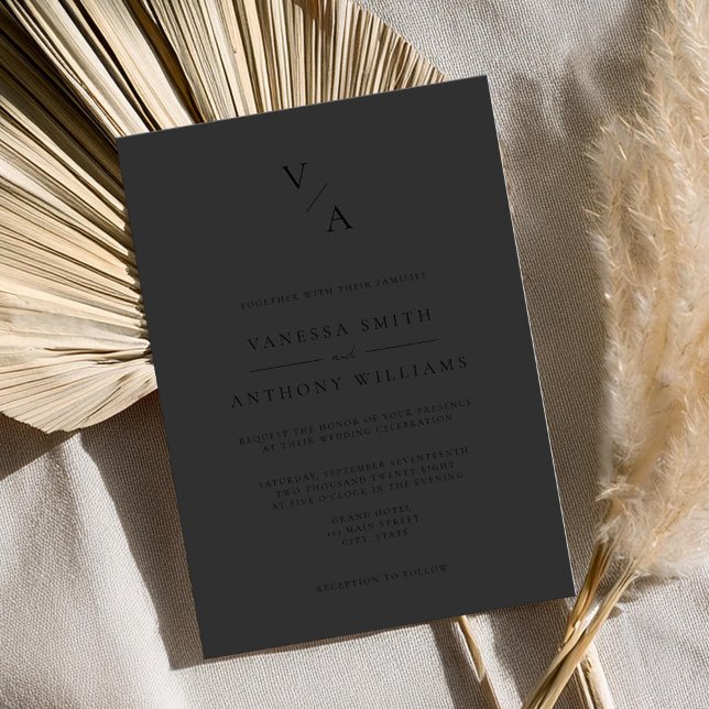 Invitation Élégant Monogramme moderne Matte Mariage noir (Créateur téléchargé)