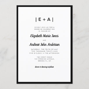 Invitation Élégant Monogramme Noir moderne Gras Mariage