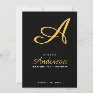 Invitation Élégant Monogramme Noir Or Mariage Anniversaire