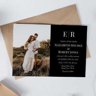 Invitation Élégant Monogramme Noir Photo Personnalisée Mariag