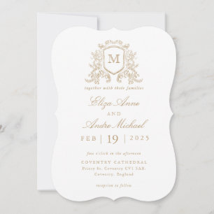 Invitation Élégant Monogramme Or Crest Mariage personnalisé