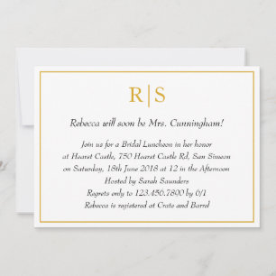 Invitation Élégant Monogramme Or Déjeuner nuptial