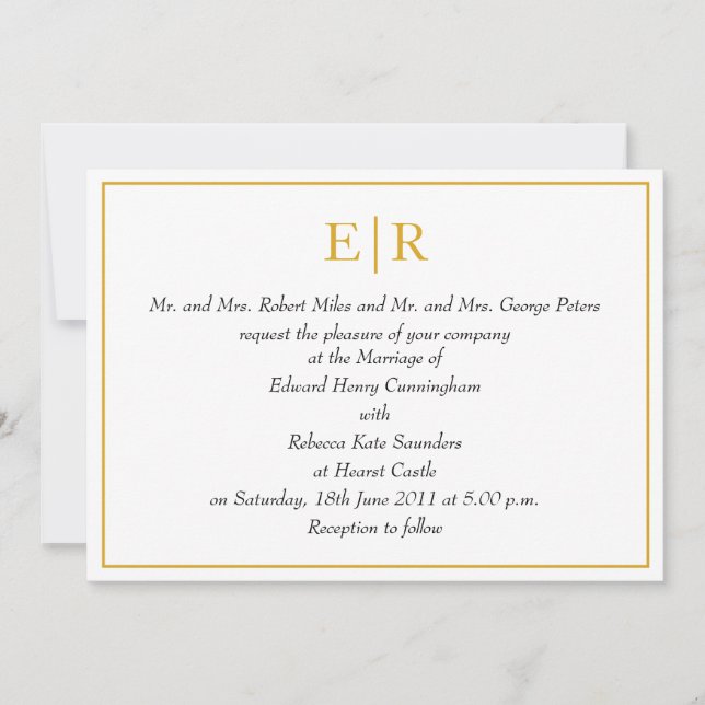 Invitation Élégant Monogramme or Mariage royal (Devant)