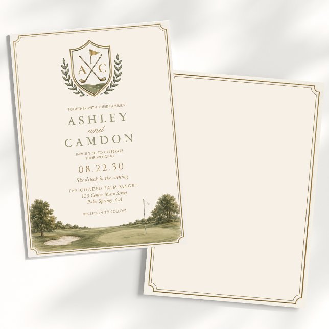 Invitation Élégant Monogramme Or Vert Sauge Mariage (Créateur téléchargé)