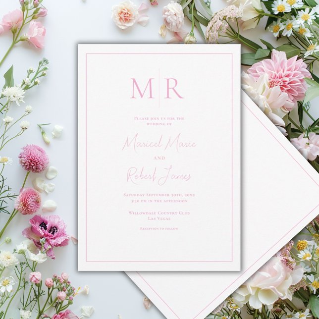 Invitation Élégant Monogramme Rose Mariage Moderne (Créateur téléchargé)