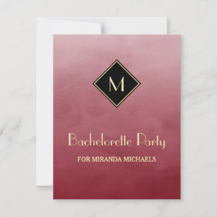 Invitation Élégant Monogramme rouge et or Bachelorette Party