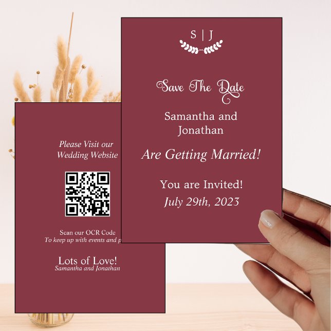 Invitation Élégant Monogramme Rouge foncé Joyau Tone SaveDate (Créateur téléchargé)