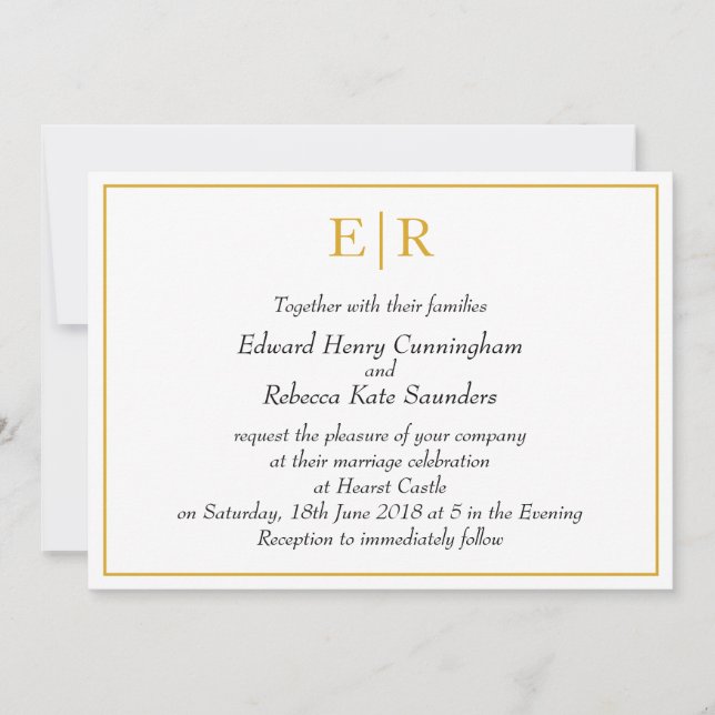 Invitation Élégant Monogramme Simple Mariage or (Devant)