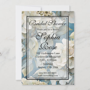 Invitation Elégant moody bleu poussiéreux flores d'aquarelle