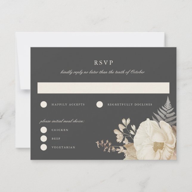 Invitation Elégant Moody Boho Floral Wedding RSVP Reply Card (Devant)