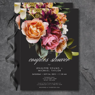 Invitation Elégant Moody Bourgogne rose Couples Floral Douche