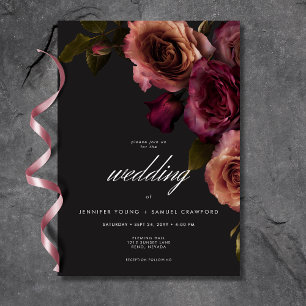 Invitation Elégant Moody Muted Rust & Burgundy Floral Mariage