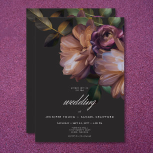 Invitation Élégant Moody Noir Mariage Floral