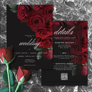Invitation Élégant Moody Sang Roses Rouge Floral Deux Côtés