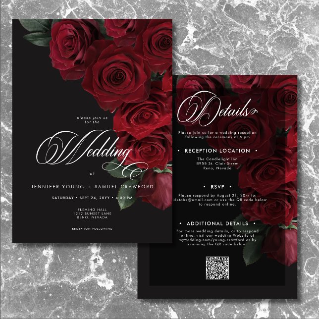 Invitation Élégant Moody Sang Roses Rouge Floral Deux Côtés (Elegant Moody Blood Red Roses Floral Two Sided Invitation)