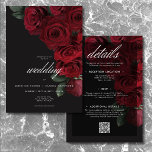 Invitation Élégant Moody Sang Roses Rouge Floral Deux Côtés<br><div class="desc">C'EST UNE INVITATION TOUT EN UN, AVEC RÉCEPTION ET DÉTAILS SUPPLÉMENTAIRES SUR LE DOS. Offrez-vous une élégance intemporelle pour votre célébration d'inspiration gothique avec notre faire-part de mariage captivante. Un arrière - plan noir doux est la toile parfaite pour un bouquet captivant mais sobre. Imaginez un coin de fleurs de...</div>
